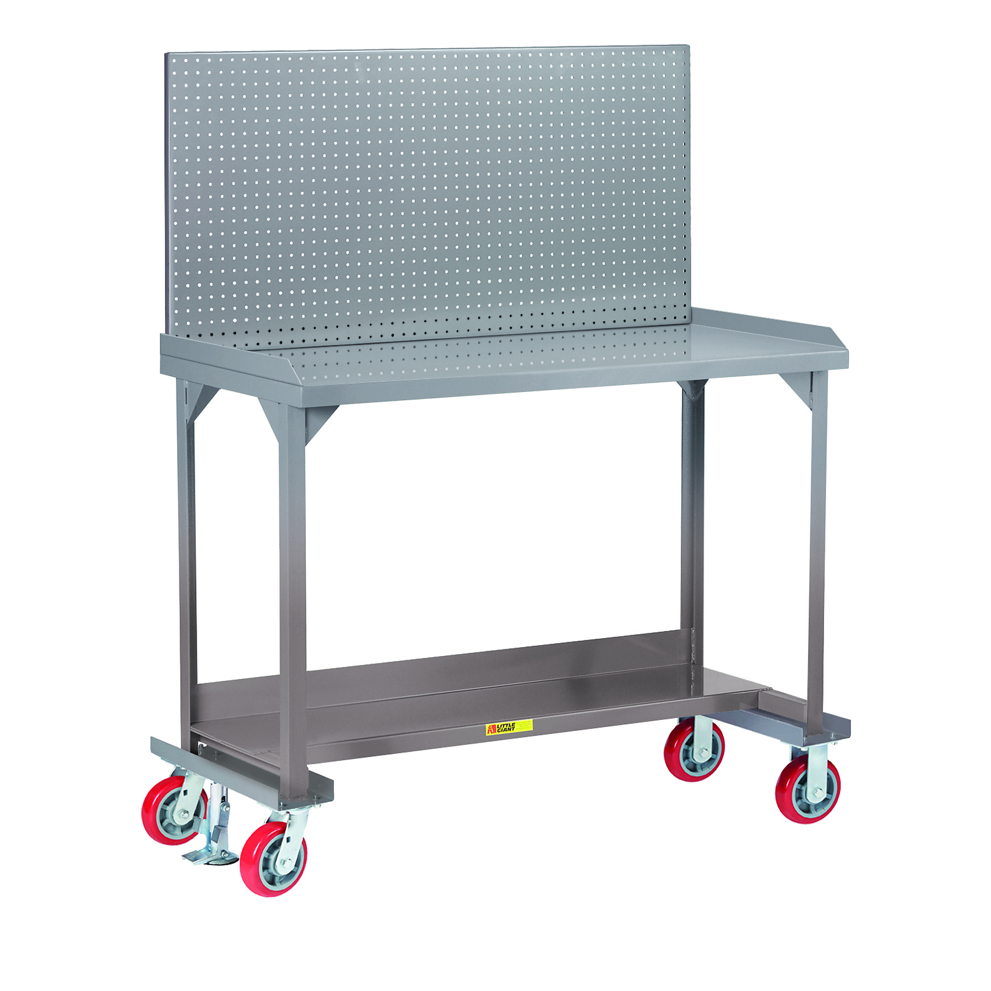 Little Giant Mobile Workbench - 48in. W x 24in. D x 60in. H, 3600-Lb. Capacity, Adjustable Pegboard Panel, Polyurethane Wheels, Model# WSL224486PYFLPB